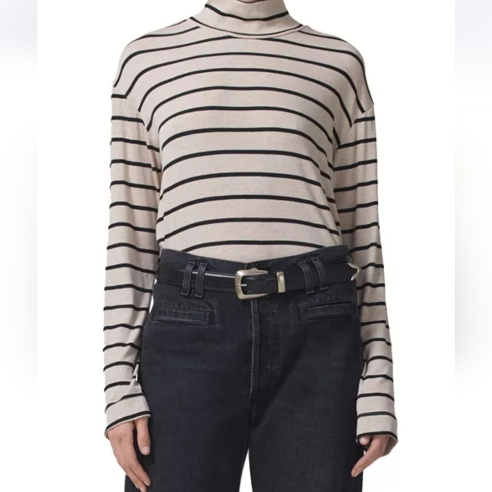 NWT Citizens of Humanity Selma Striped Turtleneck Top in Oatmeal Striped Size XL